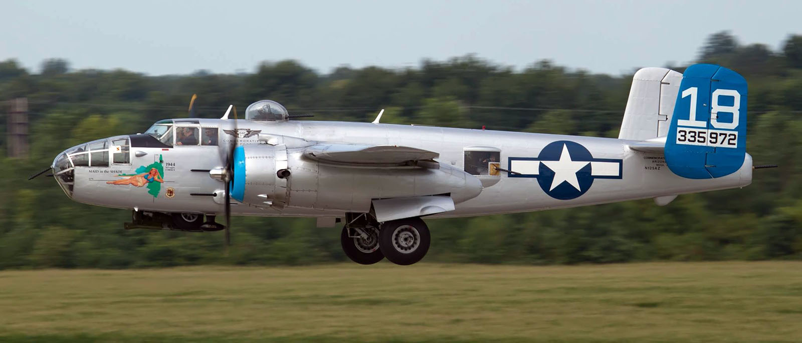 Commemorative Air Force, Airbase Arizona's 1944 B-25J - Maid in the Shade based in Mesa, Arizona Used for high and low level bombings, strafing, photo reconnaissance and submarine patrol during World War II